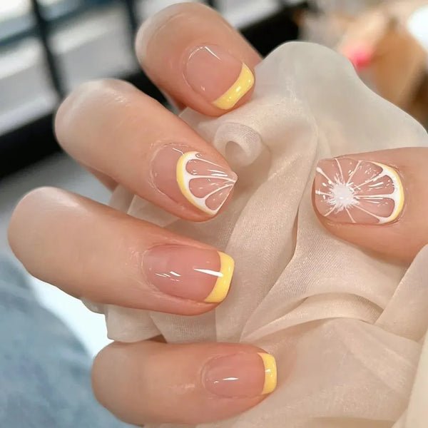 24pcs Lemon Press on Nails